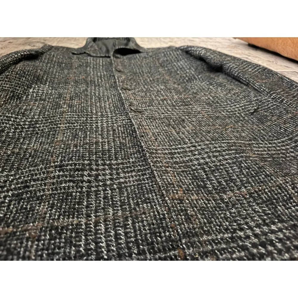 J.Crew Thompson Coat Mens 44 Gray Black Plaid Wool Blend Tweed Overcoat Lined